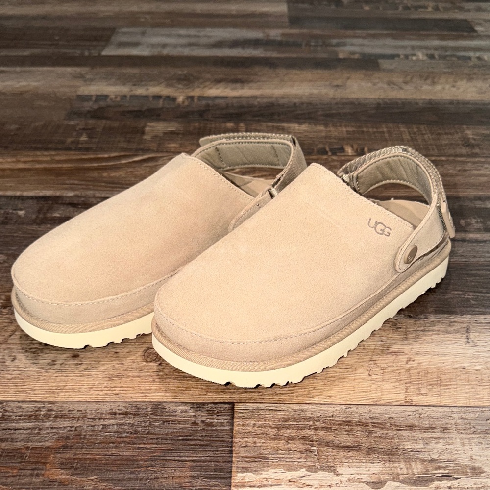 UGG Goldenstar Beige Suede Slip-On Clog with Backstrap 8 NEW